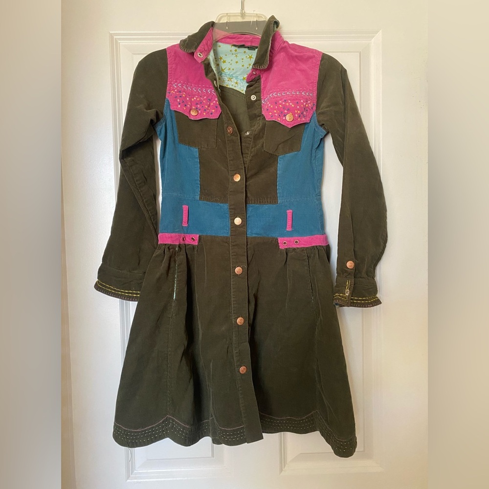 Oilily Green Corduroy Cowboy Dress 140 Missing Belt